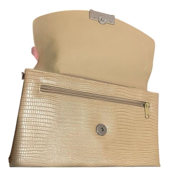 Rossetti Faux Leather Croc Embossed Beige Shoulder Bag 10” L x 6.25” T x 1.5” W - Picture 5 of 5